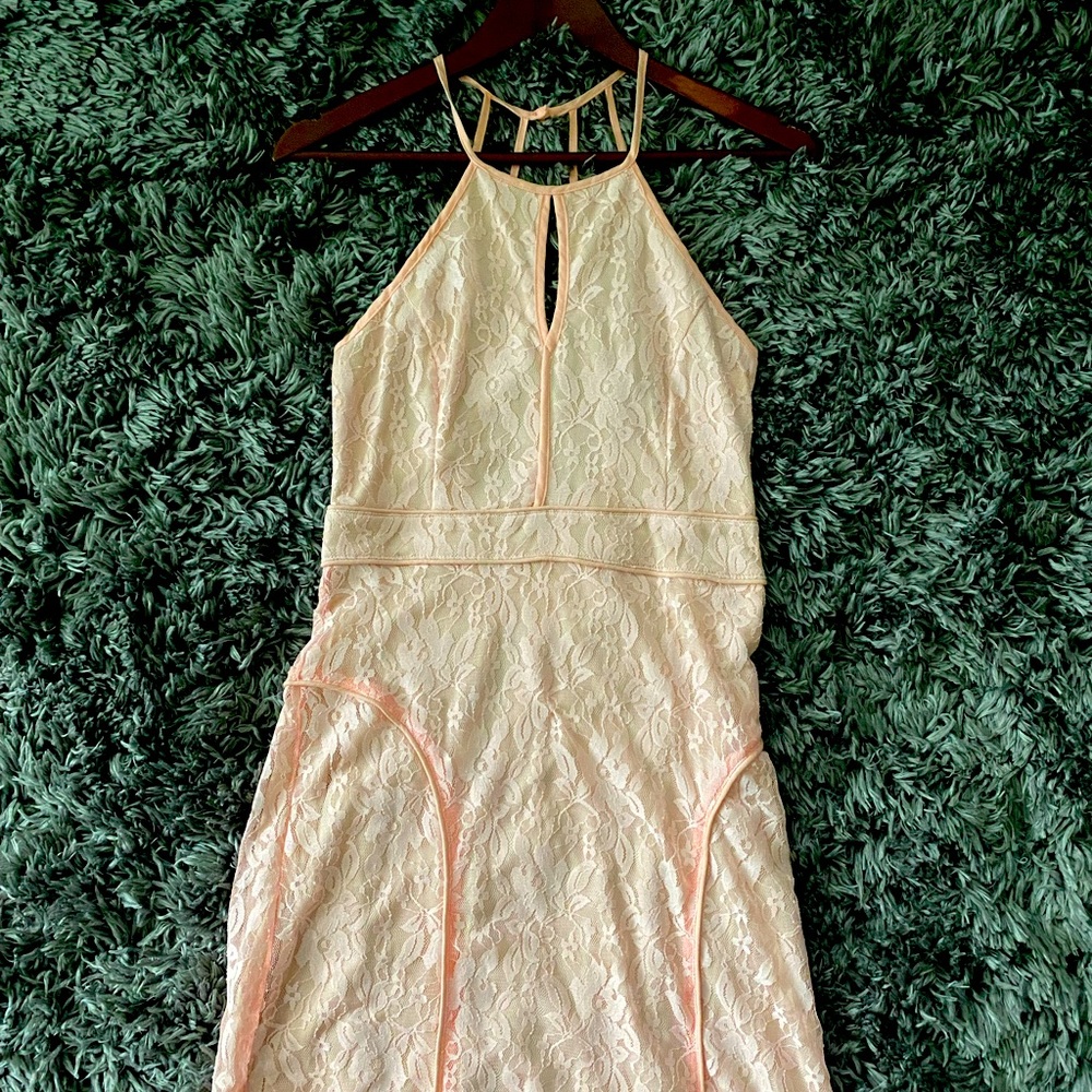 INA blush pink lace maxi